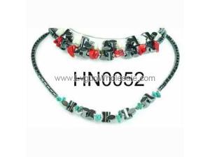 Assorted Colored Semi precious Stone Beads Hematite Barbell Beads Stone Chain Choker Fashion Women Necklace